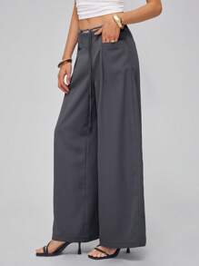 Roylia Women's Elegant Casual Everyday Simple Dignified Drawstring Waist Side Pocket Pants Fall Cloth For Women - Grey - View 6