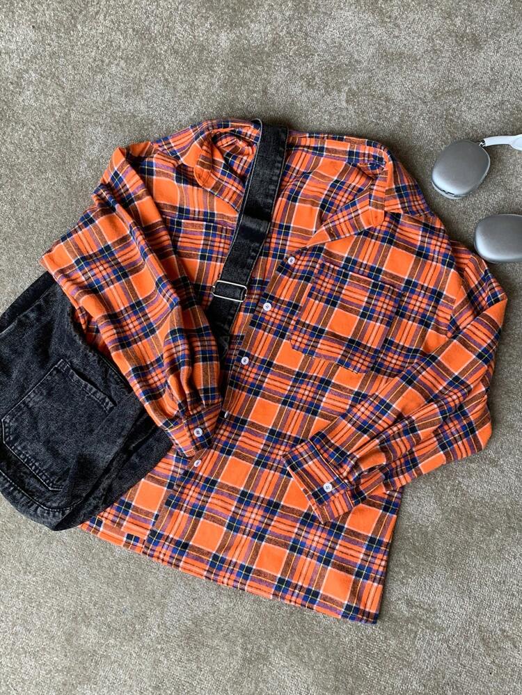 Dazy Plus Plaid Loose Casual Lapel Cover Up Yellow Long Sleeve Shirt, Spring/Summer/Autumn,Flannels Women
