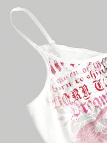 ROMWE Grunge Punk Summer Concert Festival Y2K Chic Retro Romantic Rose Floral & Vine Heart Rhinestone Embellished Crop Top For Women