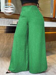 SHEIN LUNE Women's Casual Wide Leg Solid Color Pants - Green - View 1