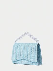 SHECARRY Fashionable & Elegant Simple Beaded Blue Handbag - Baby Blue - View 3