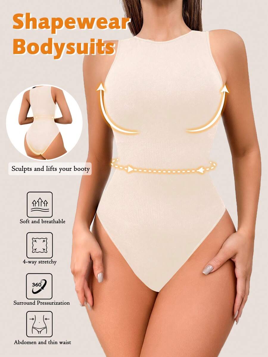 Snug Zone 1pc Women Seamless Waist Cincher Bodysuit Thong Shapewear - Apricot - View 1