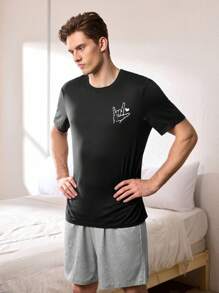 SHEIN Men's Casual Basic Pullover Homewear Shirt - Black - View 3