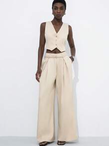 Aveloria Modichic Nuovo set di tailleur da donna alla moda, minimalista e polivalente, composto da blazer smanicato con scollo a V, vita aderente e pantaloni con vita alta e gamba ampia, vita stretta, adatto per l'ufficio e il tempo libero