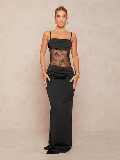 Lumalex Spring Outing Summer Swimsuit Swimwear Swim Vacation Elegant Easter Bohemian BOHO Sea Beach Hot Outdoor Richly Layered Wedding Season Banquet Coming Of Age Ceremony Beach Seaside Women's Satin Asymmetrical Spaghetti Strap Lace Splicing Bodycon Mermaid Dress For Women,Bohemian Clothes