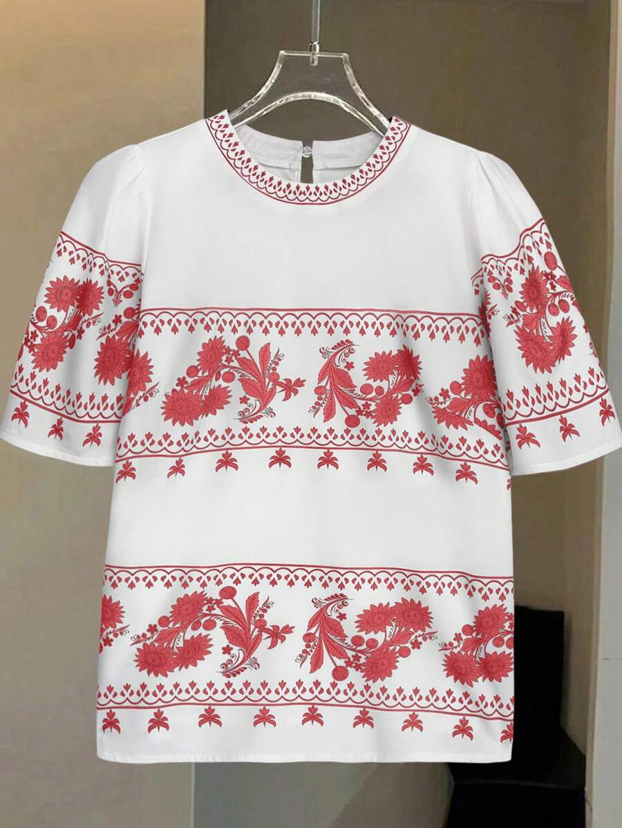 SHEIN LUNE 女士刺绣纹理定位印花衬衫 - 彩色 - 查看 1