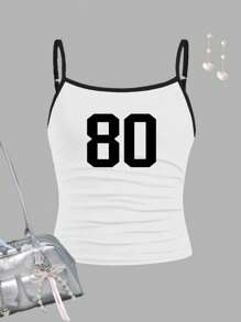 SHEIN Tween Girls' Fitted Casual Sporty Camisole Basic Set - White - View 4