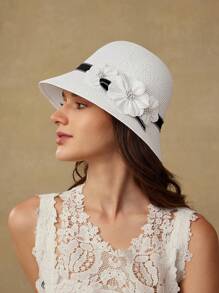 MOTF PREMIUM FLORAL APPLIQUES STRAW HAT - White - View 7