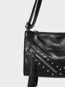 SHECARRY Women Crossbody ,Metal,Summer Autumn Holiday ,For Dinner/Dating/Party/School/Travel/Commute/Shop Bag, Y2K, Steampunk,Party,Women Crossbody Rivets, Zippers, Tassels,With Metal Decor,Portable ,With Adjustable Strap, With Metal Decor, Tassel,Faux Leather, Back To School For Students