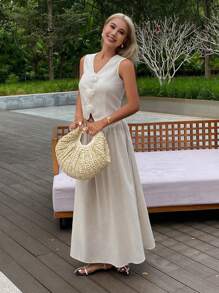 DAZY Women Two Pieces Outfits For Daily Wear Linen - White - View 7