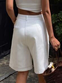 Livesso Summer New Music Festival Beach Vacation Style Loose Casual Straight Leg Women Shorts Linen - White - View 2