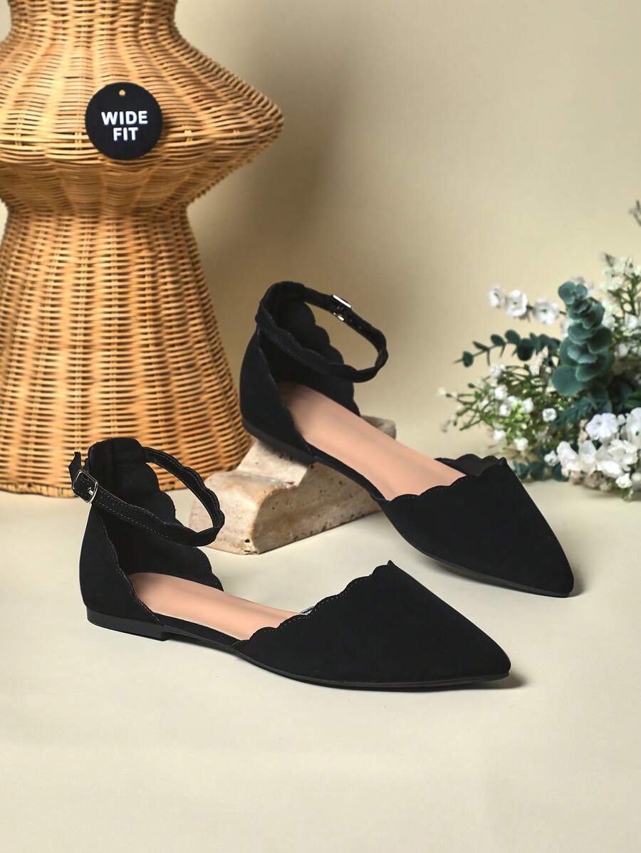 SHUZIA Giày ba lê đế xuồng mũi hạnh nhân & đế có thể điều chỉnh cho nữ dáng rộng |Giày bệt thoải mái đi làm đến cuối tuần - màu đen - Xem 1