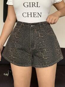 Dazy Plus Shorts vaqueros cortos de estilo casual de calle, sueltos, con estampado de leopardo