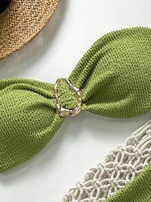 Swim Chiccia Bộ đồ bơi mùa xuân cho nữ, đồ bơi liền thân bằng vải jacquard màu trơn, không dây, trang trí kim loại, gợi cảm - màu xanh lá - Xem 3