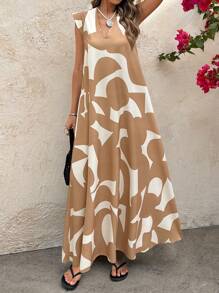 Selianne Women's Retro Patterned Extra Long Dressfall Clothes Fall Clothes - Multicolor - View 3