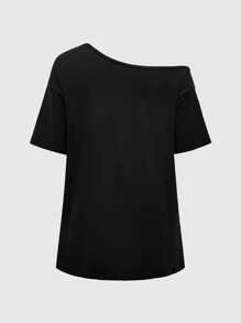 ROMWE Goth Vintage Totenkopf Rose Braut Gothic Muster abgenutzt bedrucktes loses asymmetrisches Große Größen T-Shirt mit einem Schulter
