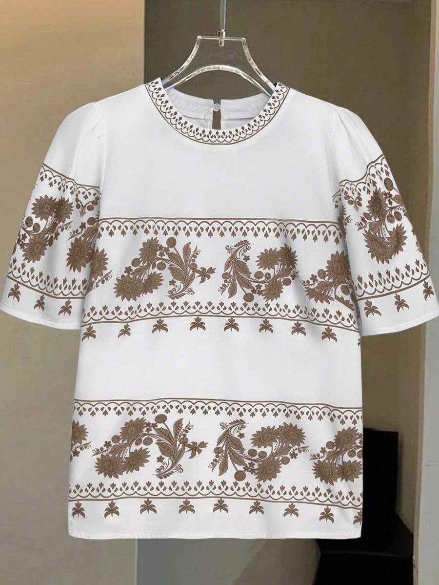SHEIN LUNE 女士刺绣纹理印花衬衫 - 彩色 - 查看 1