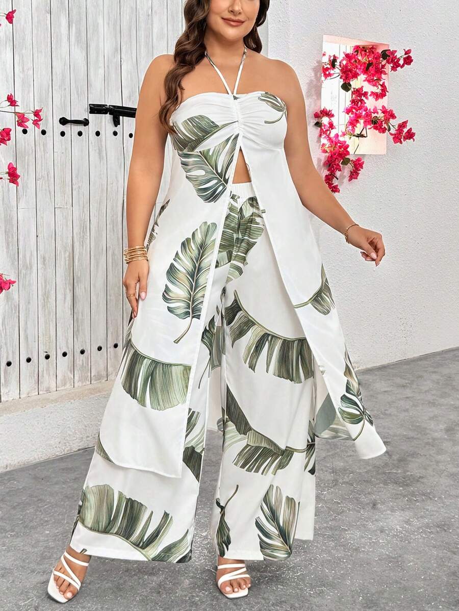 SHEIN Privé 加大码两件套吊带上衣和长裤,时尚夏季服装 - 彩色 - 查看 1