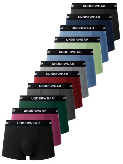 11pc Pack Plain Color Underwear For Men With Letter Waistband