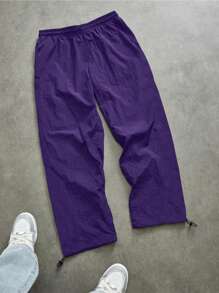 Manfinity Sport Corelite Men's Contrast Color Print Drawstring Waist Sports Pants Workout Clothes Running Pants Fall Breathable Sweat Pants - Purple - View 2