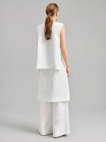 Ontre 2 件套女士纯色都市时尚休闲背心正装裤套装，通勤风格办公室商务，夏季和秋季