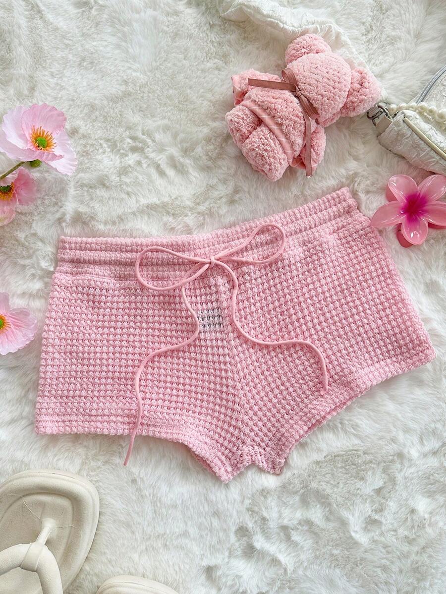 Sweetina Quần bó dệt kim cơ bản màu hồng dành cho nữ, mùa hè - Hồng - Xem 1
