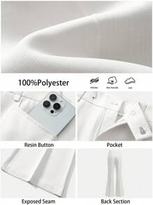 BizChic Women White Front Center Seam Flared Design Pants, Romantic Elegant Everyday Fashion Business Casual Suit, Suitable For Office, Teacher In Fall/Winter