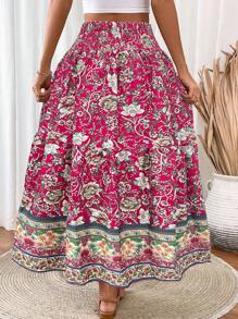 Breezaya 女式抽绳腰部流苏装饰 A 字裙长裙 - 玫紅色 - 查看 2