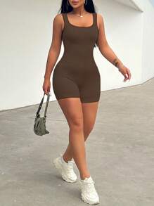 VaVaBold Women's Square Neck Jumpsuit, Solid Color, Slimming Design, Suitable For Summer