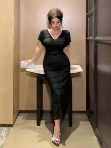 DAZY Women's Ruffled Hem Dress, Suitable For Party/Banquet, Spring/Summer - Black - View 6