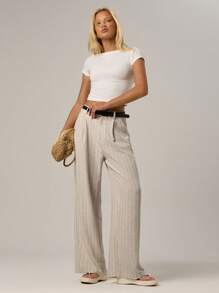 Avantive Vrouwen Khaki Gestreepte Broeken Hawaii Vrouwen Outfits Kantoor Dames Outfits Khaki Vrouwen Broeken Thuis Comfort
