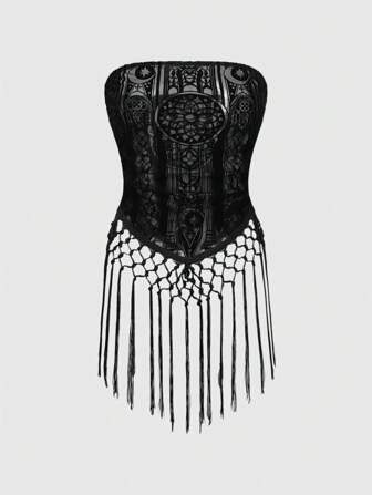 Top bustier transparent à design de franges 3D style gothique pour femmes