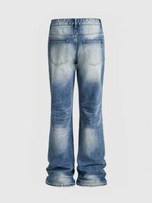 ROMWE MEN Street Life Men's Street Life Stacked Diamond Embellished Flared Jeans