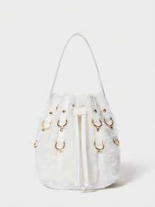 SHECARRY Women's Furry Metal Buckle Handbag, For Work