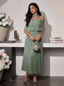 Modelyn Elegant Hollow-Out Waist Dress For Women, Summer - Mint Green - View 6