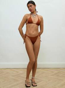 COUREZ Rib Triangle TopAnd Tie Side Bottoms Bikini Set /Beachwear Vacation Outfits/Y2K/Casual Vintage For Summer