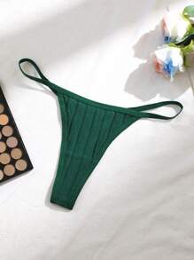 10pcs Women's Minimalist Solid Color Ribbed Knit G-String Panties - Multicolor - View 6