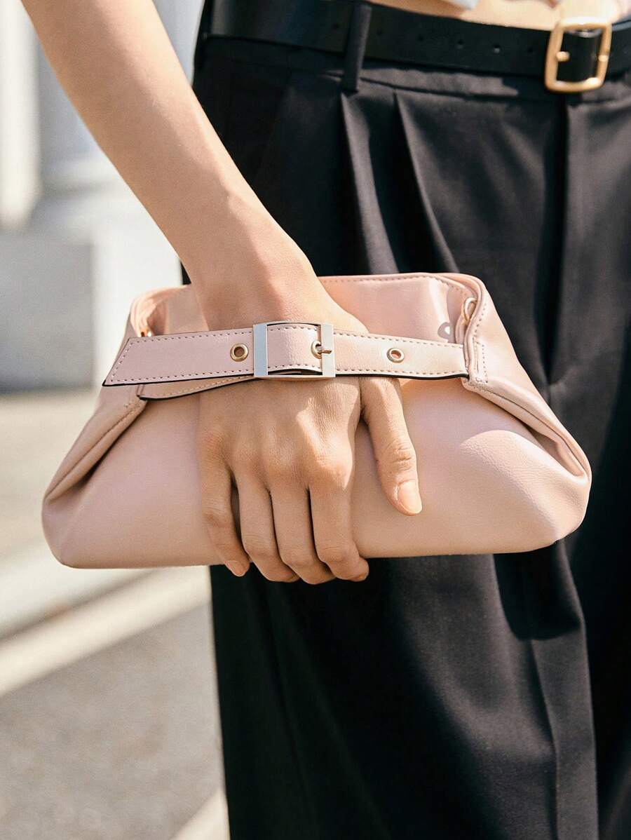 SHECARRY 女士休闲百搭纯色单肩包 - 淺粉色 - 查看 1