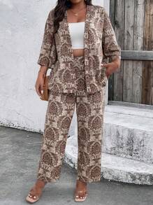 Breezaya 2pcs Plus Size Shirt And Pants Set, Simple & Fashionable, Suitable For Summer - Multicolor - View 6