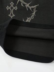 ROMWE MEN Goth 男士水洗圆领短袖休闲T恤和抽绳腰短裤套装 - 棕色 - 查看 6