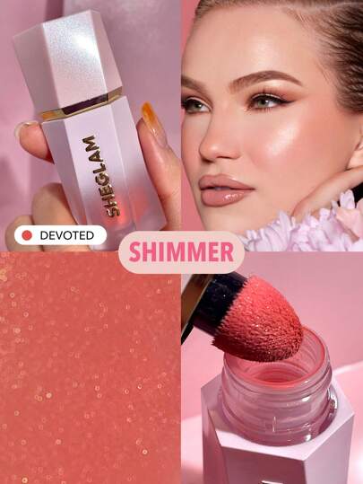 SHEGLAM Color Bloom Dayglow 液體腮紅 Shimmer Finish-Devoted 發光凝膠霜腮紅 持久不褪色 高度著色 輕盈持久柔滑腮紅 粉紅棕色腮紅 品牌 美容 化妝 化妝品 適合女性與女孩 完美搭配冬季 Y2K 時尚 流行 生日禮物 假期 派對準備就緒 最佳顏色