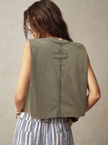 Bohemela Vacation Sleeveless Round Neck Tank Top For Women - Khaki - View 2