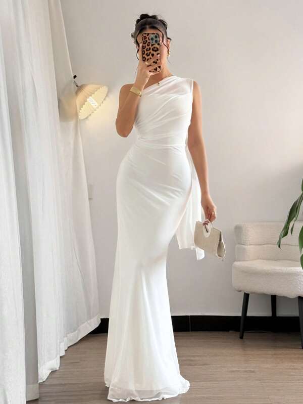Firerie Rochie elegantă, romantică, pentru navetiști, sexy, grațioasă, cu gât asimetric, potrivită pentru petrecere, vacanță la plajă, întoarcere la școală, întâlnire romantică, sezon de nuntă, ziua de naștere, Paște, primăvară/vară
