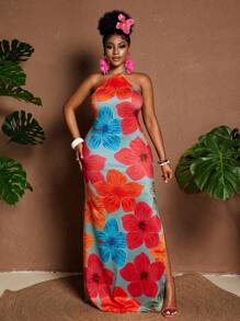 Maweii Plus Size Patterned Summer Dress, Fashionable - Multicolor - View 1