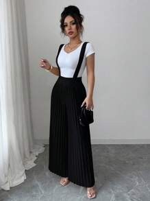 Elenzga 褶裥带简约通勤女裤 - 黑色 - 查看 3