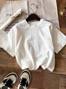 SHEIN Tween Boy Cartoon Pattern Casual Short Sleeve Crew Neck T-Shirt, Suitable For Summer - White - View 2