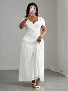 Slaydiva Vestito lungo bianco elegante e aderente, adatto per la primavera/estate, in taglie comode