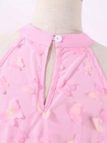 Sparklyn 少女 3D 花朵和蝴蝶设计露背连衣裙，春夏新品，适合派对、生日、婚礼 - 淺粉色 - 查看 6