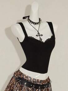 SHEIN ICON 纯色女士休闲无袖上衣，适合夏季穿着 - 黑色 - 查看 3