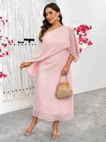 SHEIN Privé Damen Große Größen elegantes Chiffon Jacquard Party MIDI Kleid Französischer Urlaub - Pink - Übersicht 1